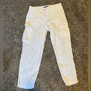 Theory White Linen Blend Cargo Cropped Pants Size 4
